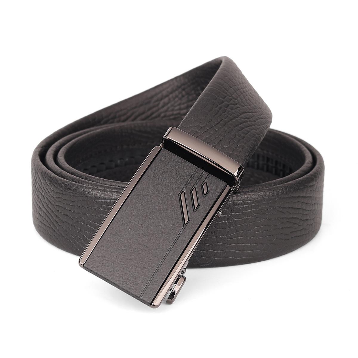 Men s Genuine Leather Belt with Frosted Automatic Buckle and Logo, Two-Layer Design 110 cm