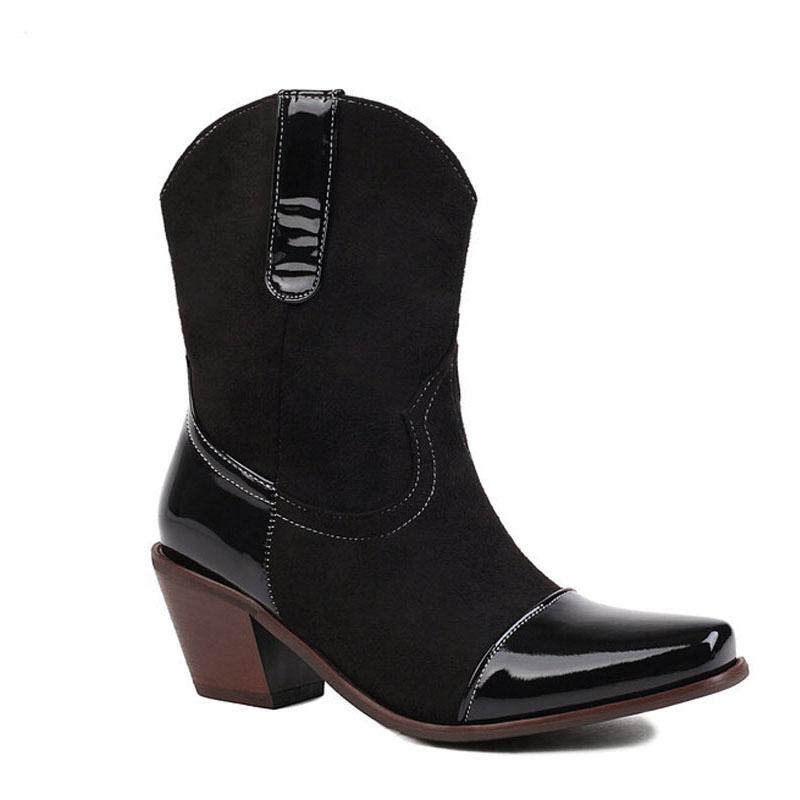 Large Size 35-43 Boots Women Leopard Chunky Heels PU Leather Suede Splicing Ankle Boots Winter Women Shoes chelsea boots WSH4711