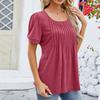 Spring Summer Pleated T Shirts Solid Color Women's Top Fashion O Neck Short Sleeve T-shirt