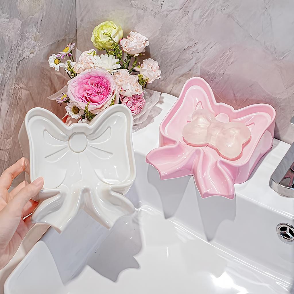 Creative Exquisite Sweet and Beautiful Bow Soap Box Soap Box for Home Use Delicate and Luxurious Bathroom Drain Soap Rack