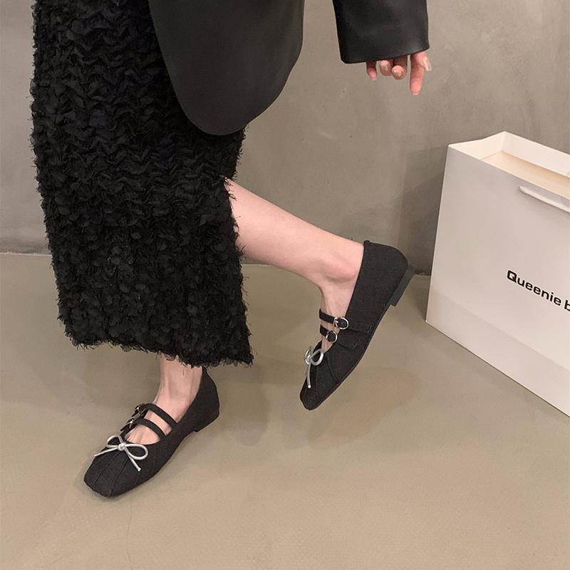 Fashion Square Toe Women Mary Jane Shoes Fashion Shallow Butterfly-knot Shoes Spring Ladies Elegant Dress Slip on Shoes