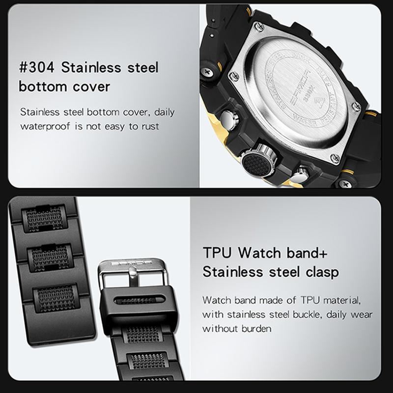 SANDA Luxury LED Dual Display Digital Quartz Watch for Men Shockproof Waterproof Sports Wristwatches Student Watch