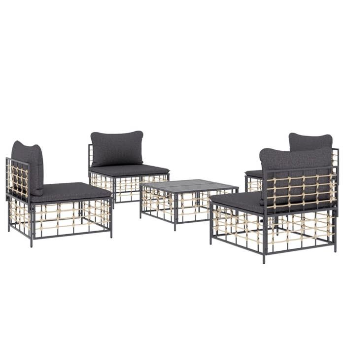 VidaXL Salon de jardin 5 pcs avec coussins anthracite résine tressée, ensemble de salon, ensemble de salon d'extérieur, 3186711