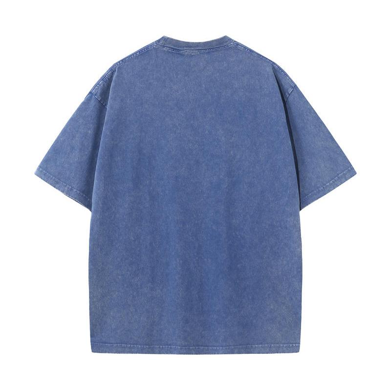 SX-77 MINISO 2026 Été Lavage Vintage Imprimé Coton Pur Style Épaule Hommes et Femmes Col Rond Manches Courtes T-shirt Couple