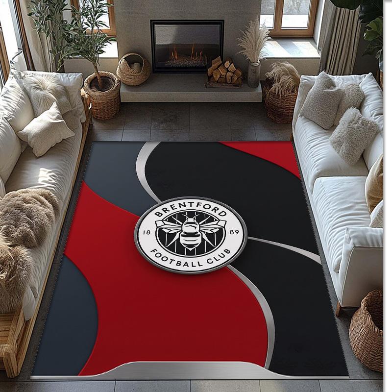 Brentford Football Print Crystal Velvet Rug, Comfortable Water Absorbent Non Slip Indoor Floor Carpet