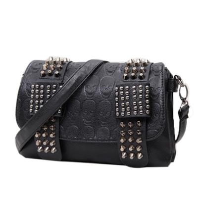 Dámské černé kožené taštičky Tašky přes rameno Single Lebka nýt Tašky přes rameno Vak A Main Bolsa Černá Vintage sexy taška