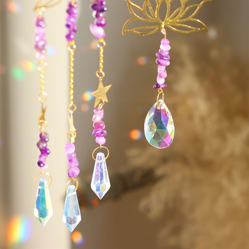 1Piece Natural Crushed Stone Amethyst Lotus Flower Pendant Rainbow Maker Window Decoration Pendant Suncatcher Gardening Crafts