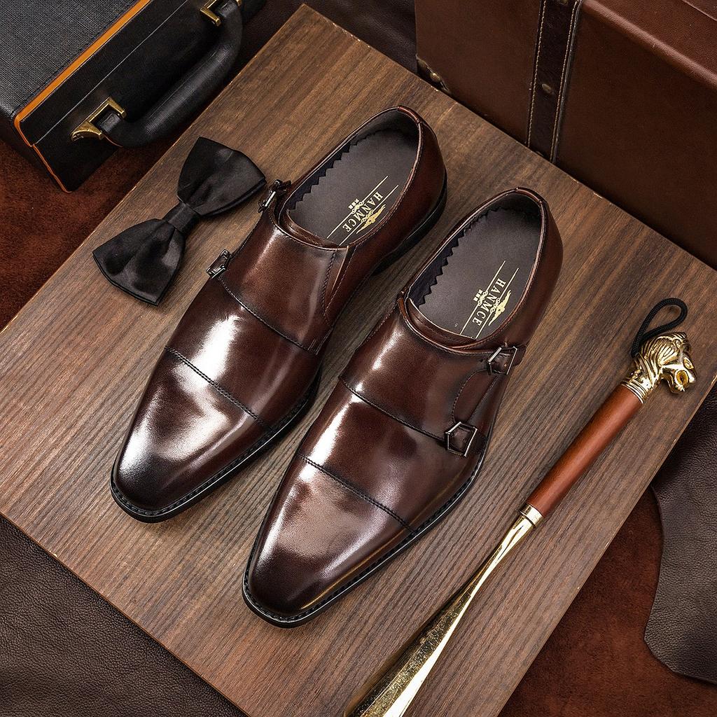 Men's leather shoes, new business dress shoes men's shoes cowhide Munch shoes monk shoes