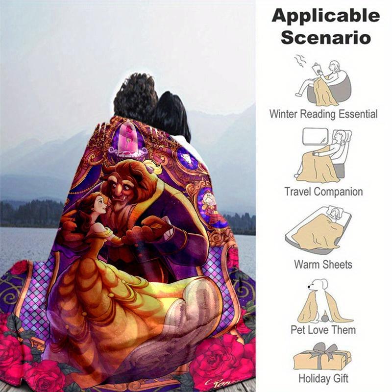1pc. Beauty and the Beast Stained Glass Design Blanket, Home Decor, Office Throw, Outdoor Picnic Blanket, Gift for Fans