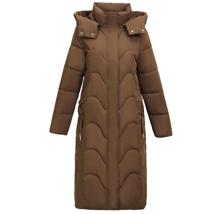 Elegant Middle Age Woman Winter Parkas Long Coat Hooded Overcoat Casual Thick Warm Lady Jackets