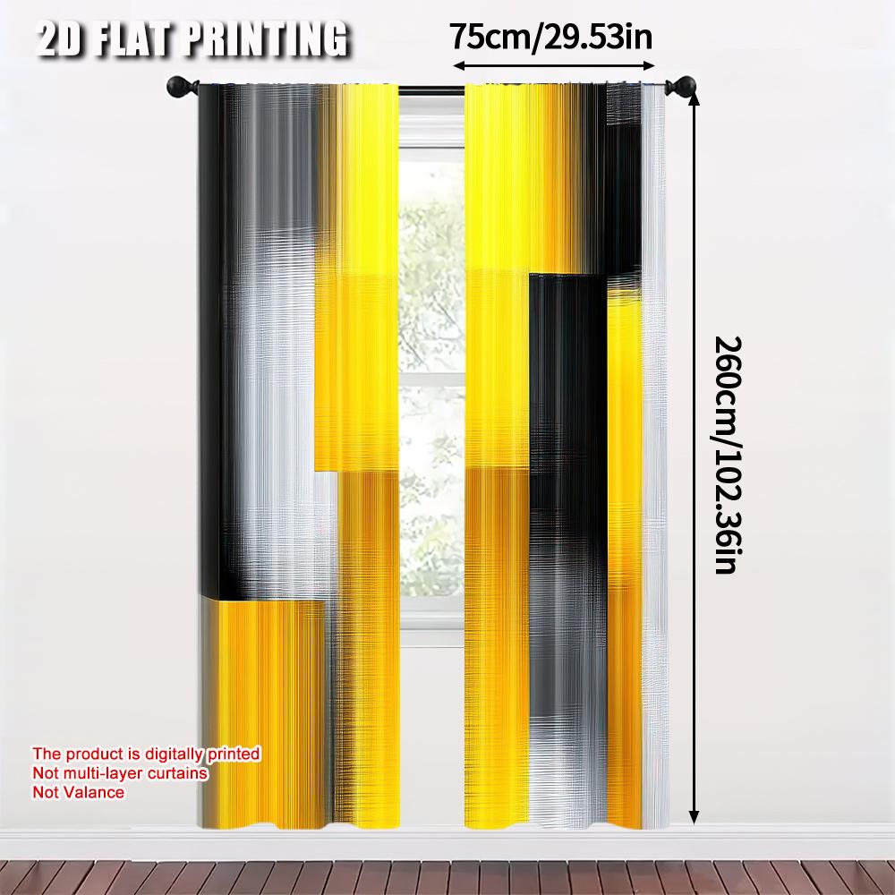 2Pcs Modern Abstract Yellow Gray Black Printed Polyester Curtain For Bedroom Office Kitchen Living Room Machine Washable