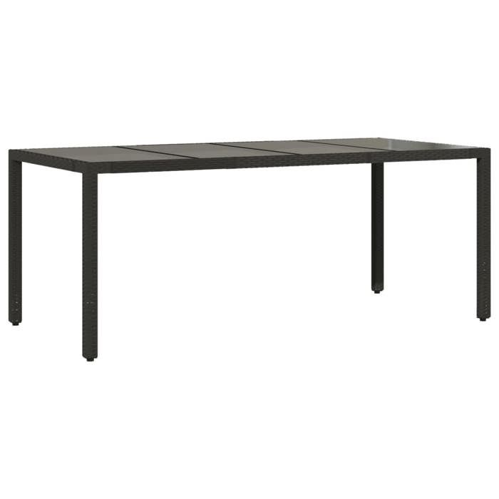 VidaXL Garden Table Glass Top Black 190x90x75cm Woven Resin 365592