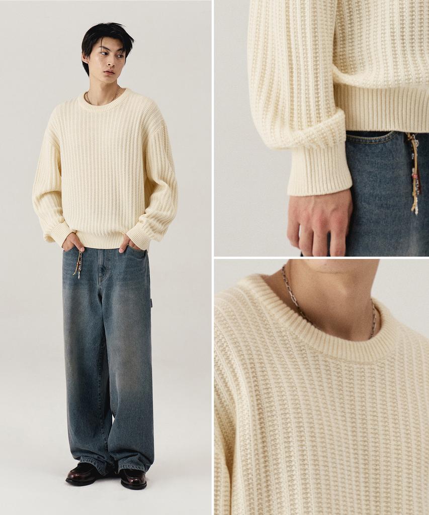 KIIMUIR Bulky Texture Crew Neck Knit_Ivory