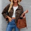 2024 Spring/Autumn Leopard Print Denim Jacket - Long Sleeve, Short, Loose Fit