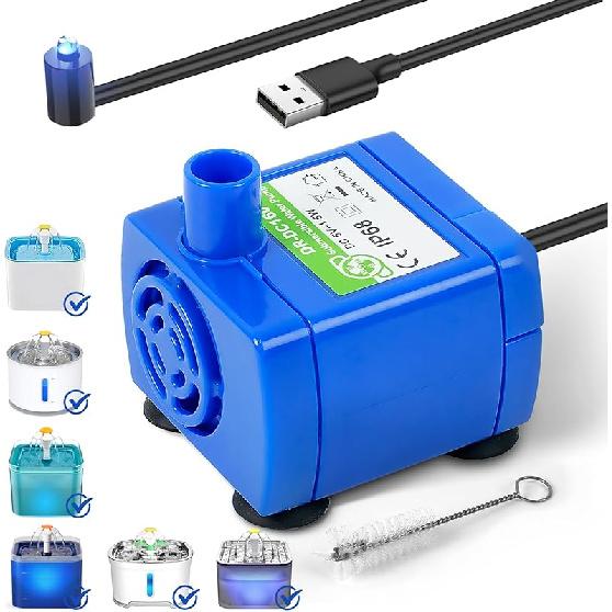 IP68 DR-DC160 submersible water pump Cat Water Fountain Pump for Tritone Ceramic, Stainless Steel, Round Flower Cap Cat Fountains, Automatic Pet