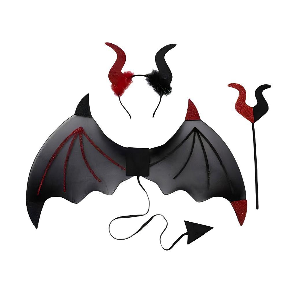 Devil Halloween Costume Cosplay Props Realistic Demon Horn Hair Band Bat Wings with Tail  Kids