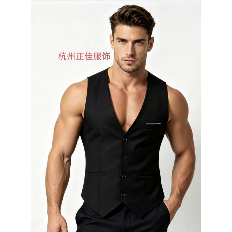 Mens Grey Single Breasted V-Neck Suit Vest