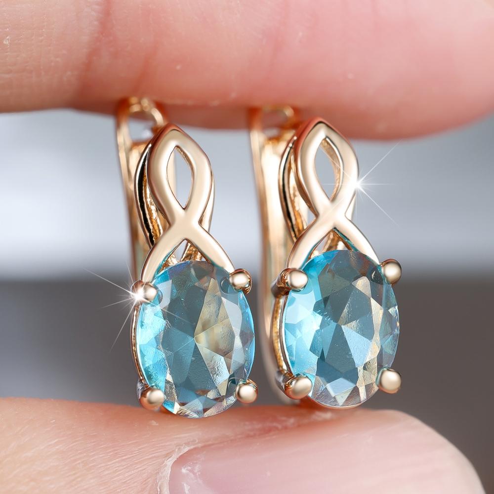 Mote Ovale Kutt Lyseblå Zirkon Øredobber for Kvinner Vintage Gullfarge Bryllupssmykker