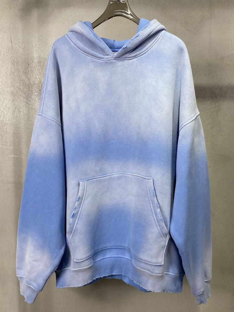 European & American High Street Distressed Fleece-Lined Hoodie for Men