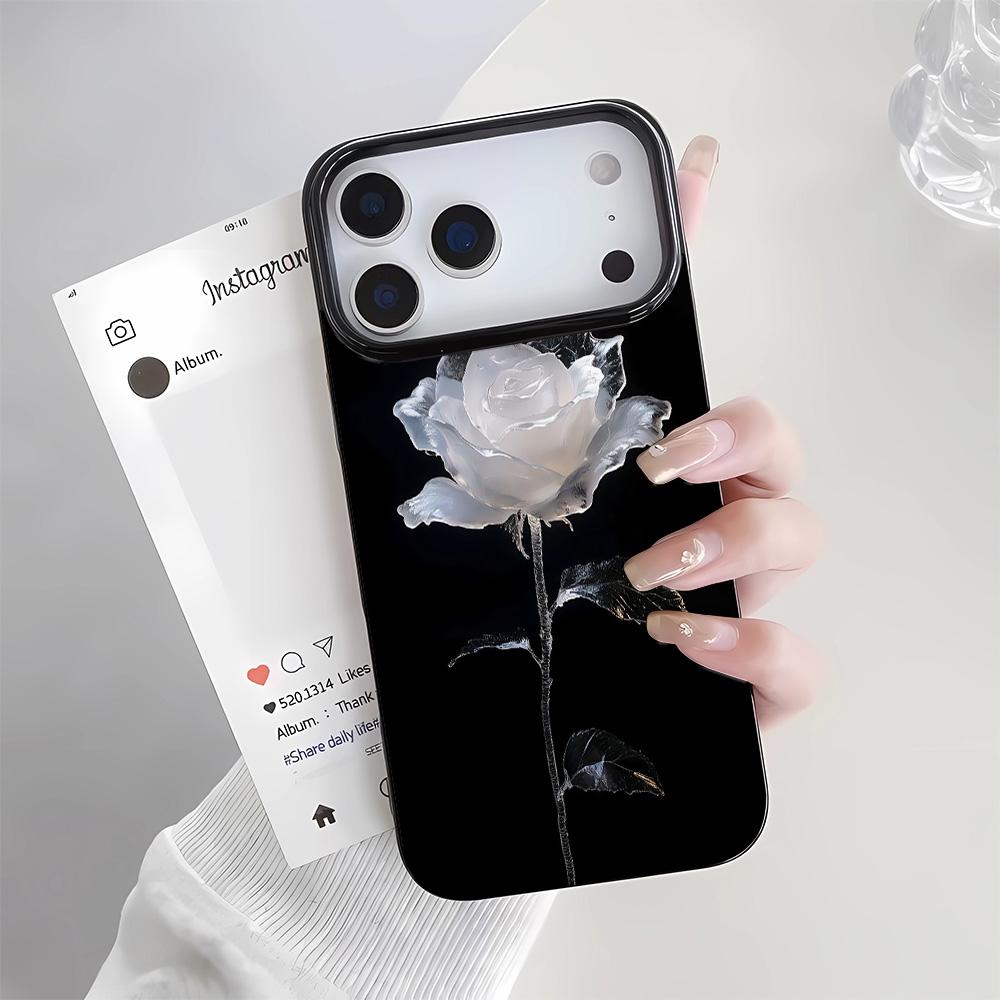 Luxury Case For Iphone 17 Pro Max White Rose Design Phone Case For IPhone 16 Plus 15 14 13 12 11 17Air Soft Black Back Cover