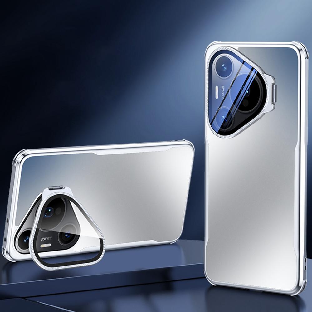 

For Huawei Pura 70 Pro Phone Case Shockproof TPU PC Back Cover with Lens Kickstand Grey