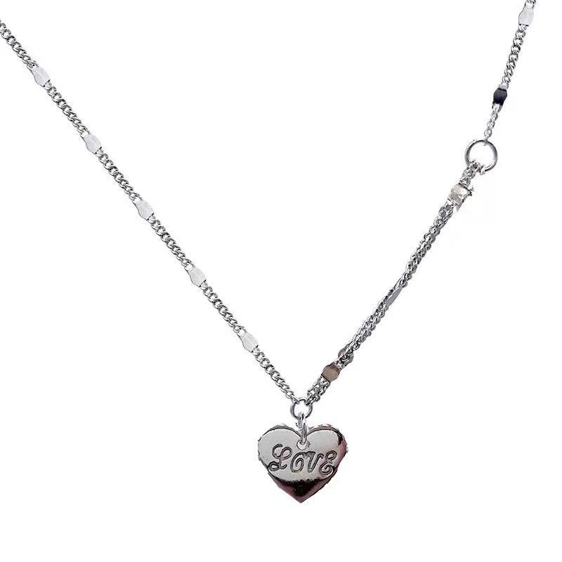 0381 S925 Sterling Silver Heart Necklace for Women Simple and Elegant Heart-Shaped Collarbone Chain Peach Heart Choker