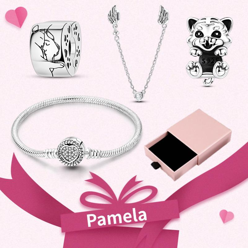 Pink Heart Charm Set 925 Original Silver Charms Bracelet With Gift Box For Women Wedding Anniversary Jewelry Gift 4pcs/lot