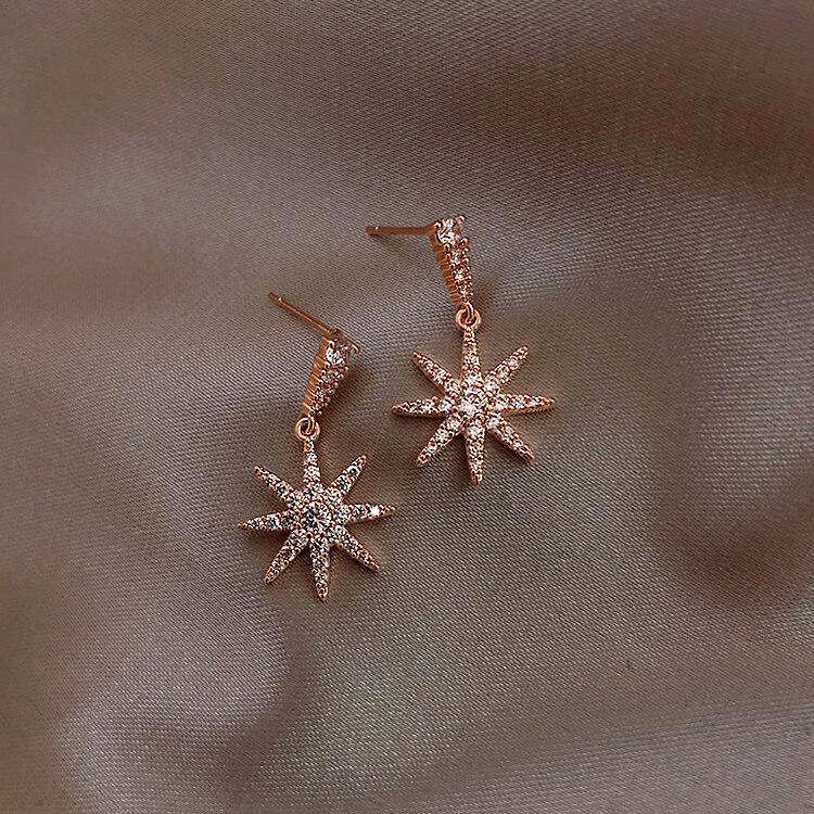 Korean Version of Diamond-encrusted Snowflake Pendant Earrings, High-end Design Ins Exquisite Fashion Earrings.