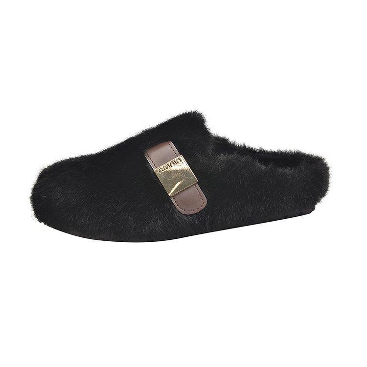 Mao Mao Hausschuhe Damenbekleidung 2024 neu Herbst und Winter Einschlupf High-End Nerz Plüsch Taschenkopf Baumwolle Halbschuhe