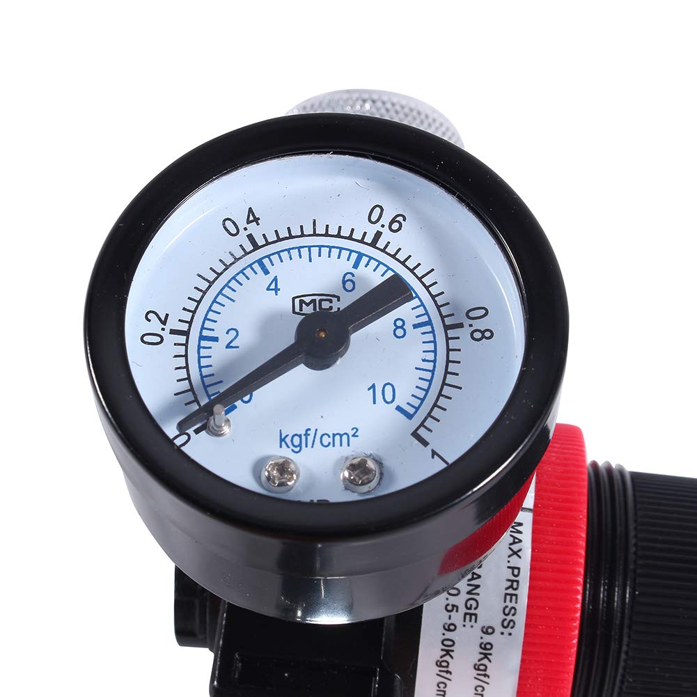 1/4" Air Pressure Regulator with Gauge, Air Pressure Regulator Gauge Adjustment Valve for Spray Guns and Compressors