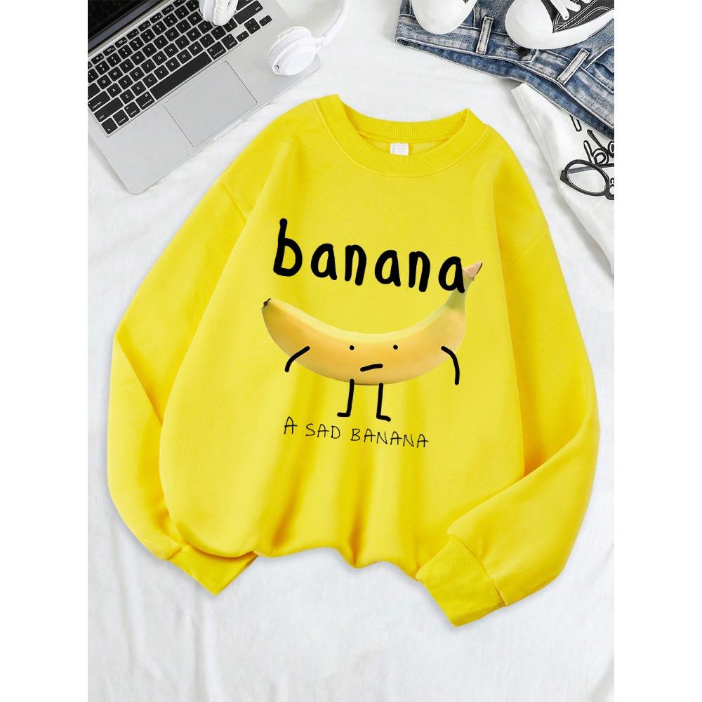 Damen-Sweatshirt mit traurigem Bananenprint, Rundhalsausschnitt, Basic-Hoodies, warmer, lockerer Pullover, bequeme Winterkleidung für Damen