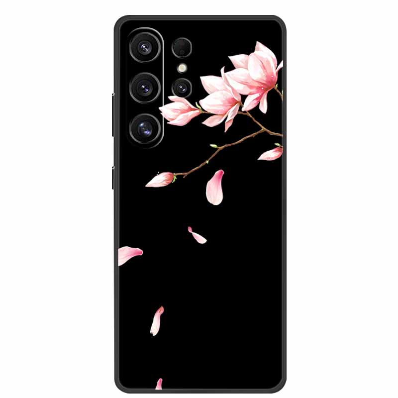 For Samsung Galaxy S26 Ultra Case Cute Floral Black Luxury Soft Silicone Back Cover For Samsung S26 Ultra Cases GalaxyS26 Ultra