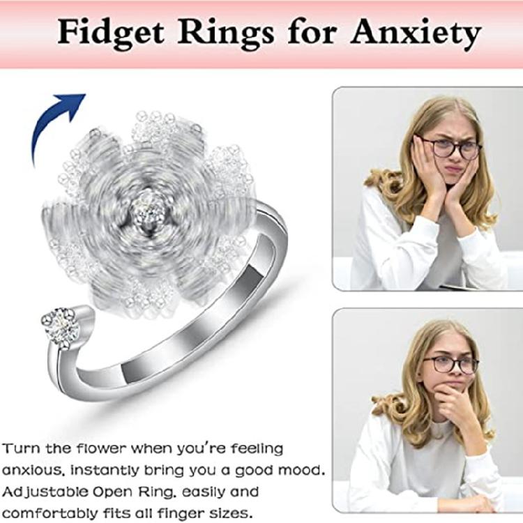 Silver Snowflake Winding Stackable Ring Spinner Rings for Couple Women Men