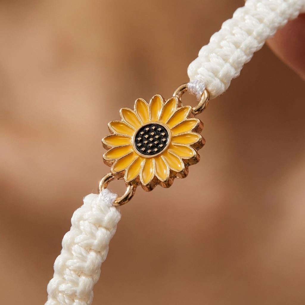 Adjustable Colorful Woven Daisy Bracelet for Men And Women Handmade Sunflower Bracelet for Couples Best Friends Graduation Gift