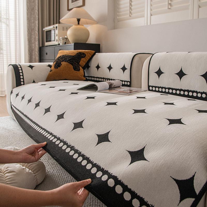 Straight Row Sofa Cushion  New Four-Season Universal Light Luxury High-End Sofa Cover Cloth Towel Non-Slip Leather Sofa Seat Cushion