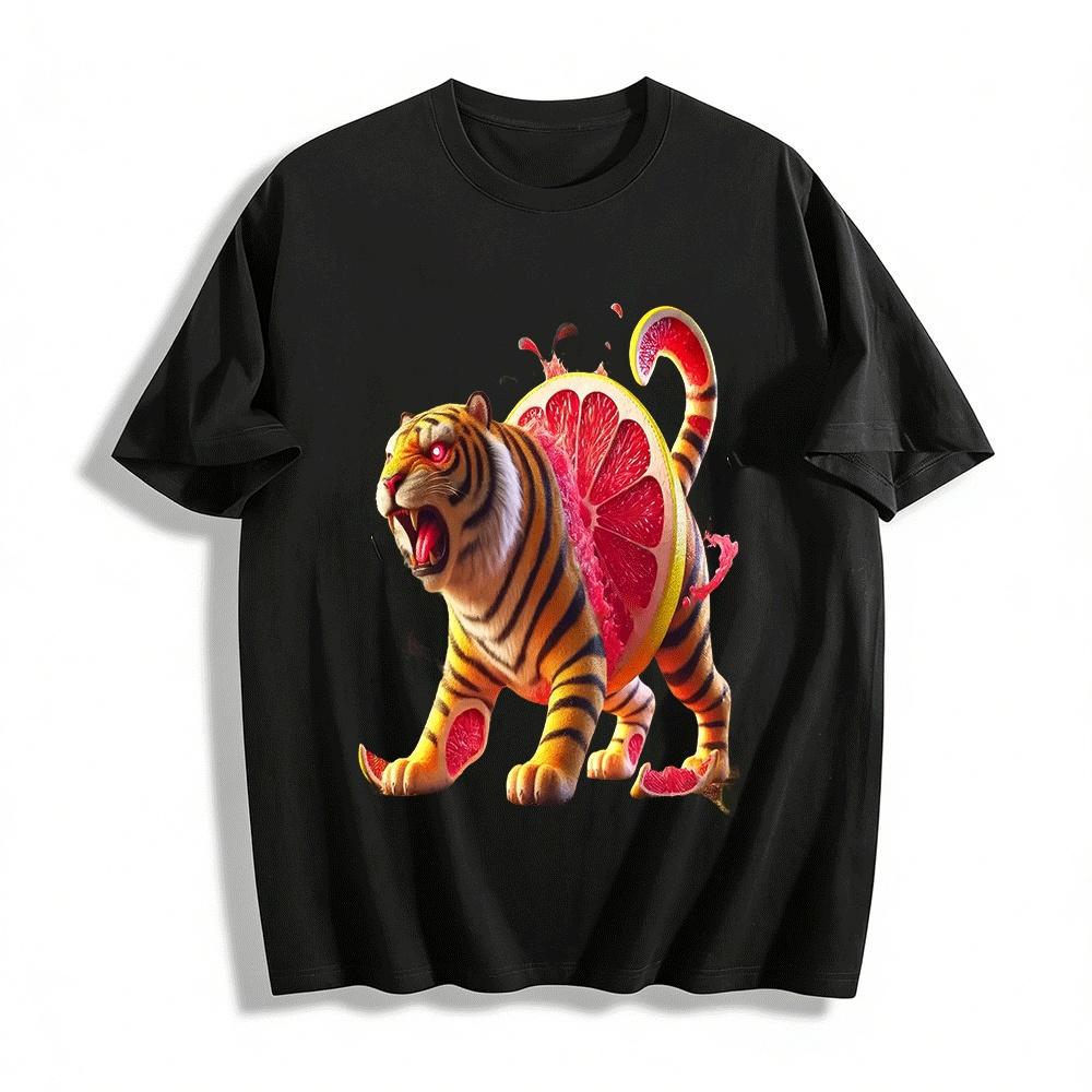 Grapefruit Tiger Hybrid Print Casual Trendy Short Sleeve Pure cotton T-shirt XXS