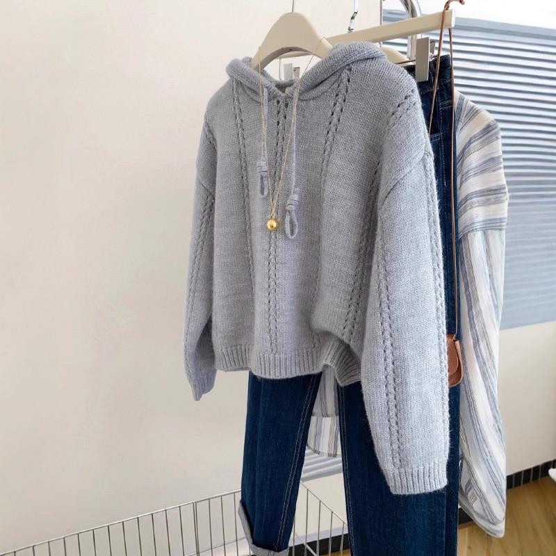 Hooded Sweater Women's Winter New Loose Inside with Lazy Wind Hooded Outside Knitted Sweater Top