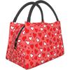 Red Heart Pattern Valentine's Day Lunch Bag Portable Reusable Insulated Lunch Box for Women Men Tote Bag for Work Travel Picnic