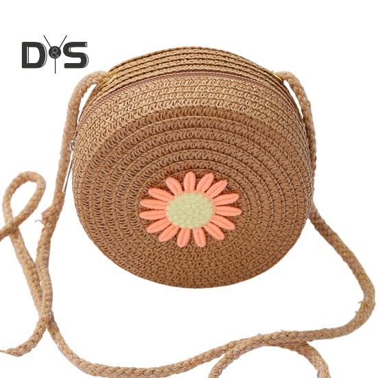 Детская сумка через плечо с соломенным плетеным цветочным декором в пасторальном стиле сумка через плечо с застежкой-молнией и регулируемым ремешком сумка-слинг для повседневной носки вечеринки работы свидания коричневый 609₽
