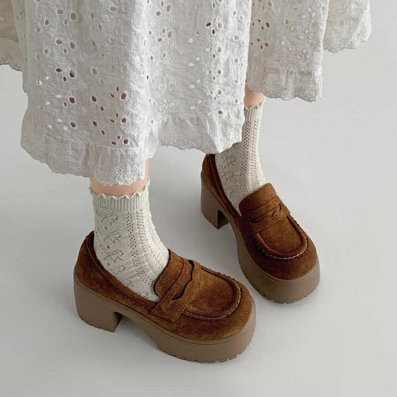 Vintage Women Chunky Loafer Shoes Concise Shallow Slip On Shoes 2026 New Spring Ladies Platform Height Increase Dress Pumps