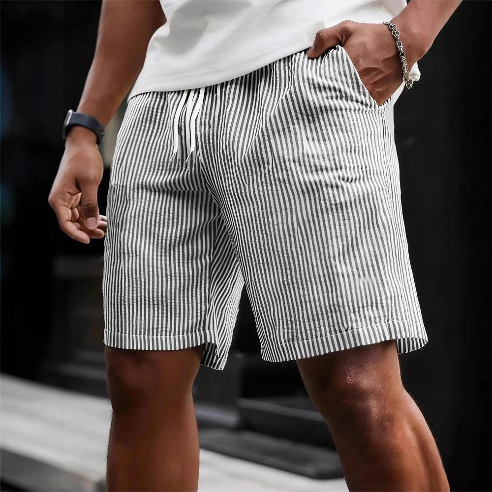 Men Spring Summer Striped Tie Sports Shorts Simple Casual Five-point Pants
