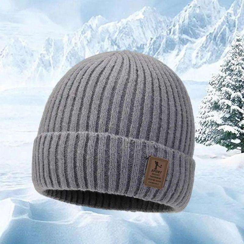 Winter Soft Knitted Hat Windproof Fleece-Lined Ear Protection Cap Thick Warm Beanies Hat Outdoor