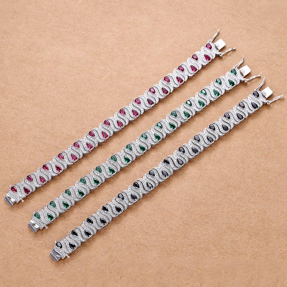 Charm-Armbänder aus 925er-Sterlingsilber, Birnen-Smaragd-Rubin-Schwarzer-Saphir-Diamant mit hohem Kohlenstoffgehalt, für Frauen als Geschenk