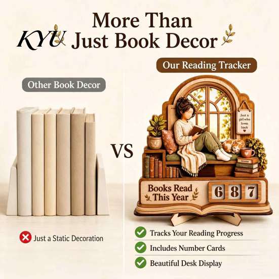 Educational Reading Habit Tool for Kids Book Read This Year Tracker, 3D Layered Wooden Window Goal Tracker Girl Count Stand with Replaceable