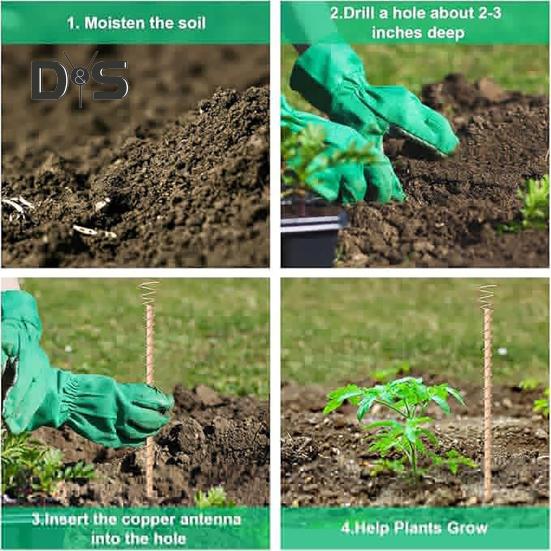 Electroculture Plant Stakes Copper Gardening Antenna Stakes Spiral Copper Wire On Wooden Stakes for Electroculture Plants Fruits Vegetables Growth