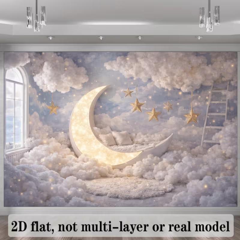 2D Whimsical Starry Moon Backdrop Newborn Party Photography Background
