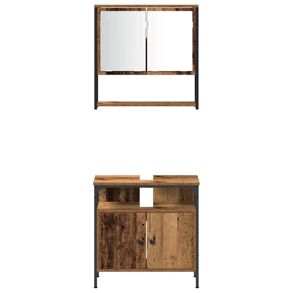 Bathroom Furniture Set with Shelf and Door 3 pcs Brown Particleboard