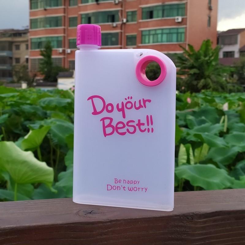 Travel Flat Water Bottle Matte Surface Drinking Bottle Portable Squeeze Paper Plastic Bottle Notebook Sports Bottle