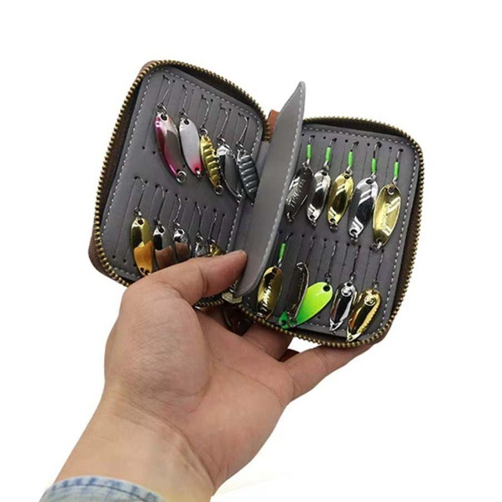 Köder Aufbewahrung Köder Geldbörse Tasche PU Leder Angeltasche Tragbar Jig Spinner Tasche Fliegenfischen
