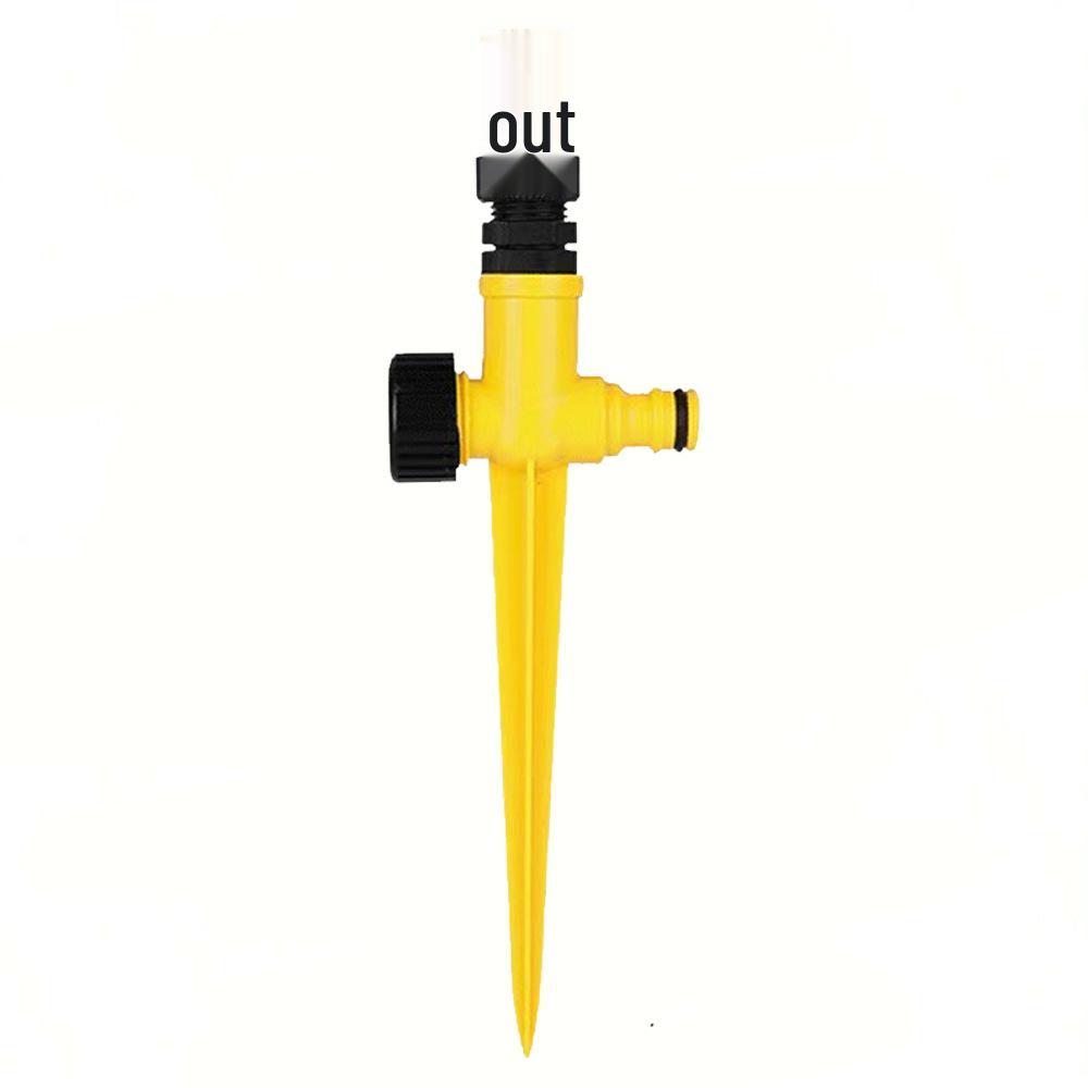 360° Rotating Lawn & Garden Sprinkler with Ground Plug Yellow Flat Head Ground Plug with Small Sprinkler